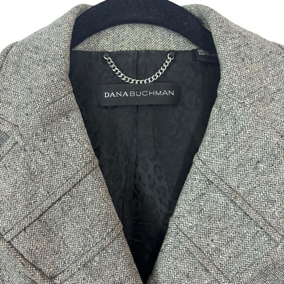Dana Buchman Blazer Sz 2 Gray Check Silver Metallic Business Office Jacket - Picture 5 of 7